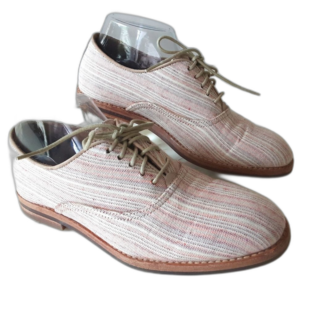 H by HUDSON ENGLAND Pastel Stripe Textile Leather Lace-Up Oxford Shoes Sz 38 (7)